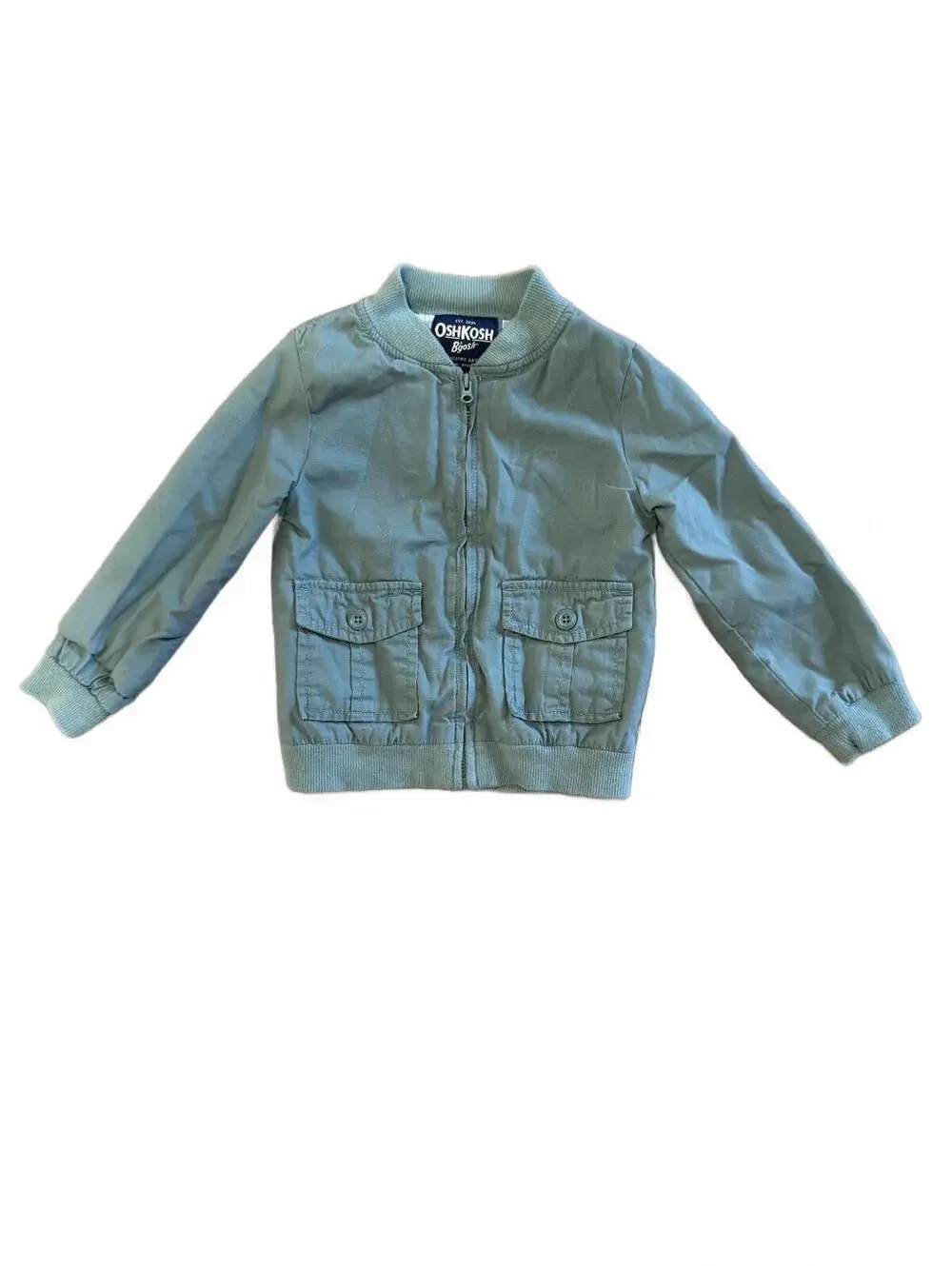 OshKosh B’gosh Toddler Boys 2T Green Bomber Jacket Utility Pockets Full Zip